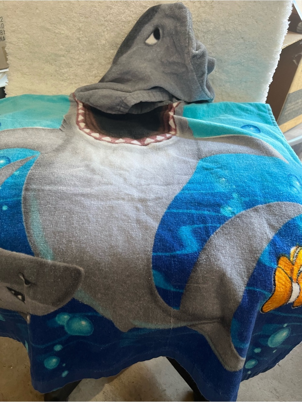 Kids Shark Hooded One-Piece Towel Poncho - Gray & Blue